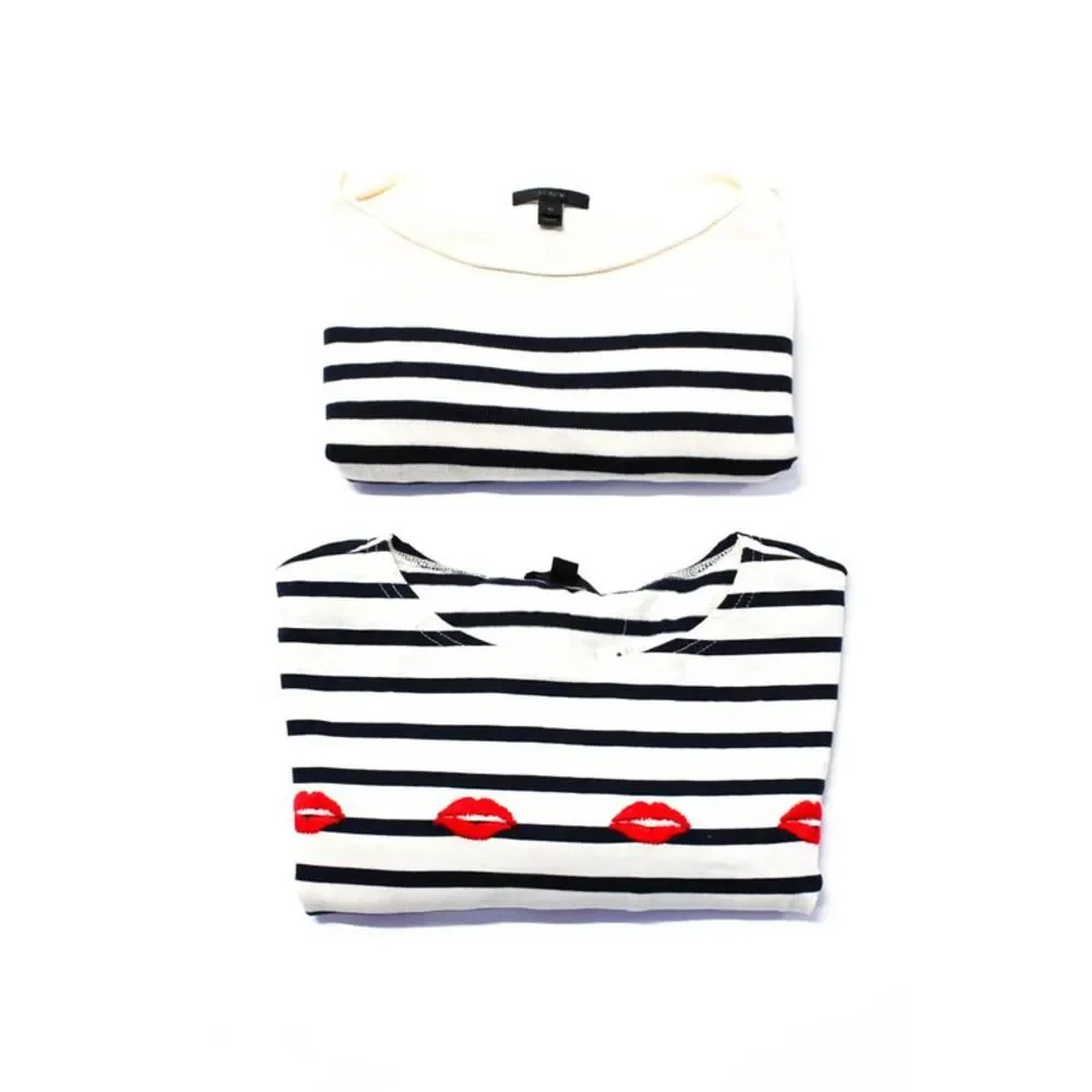 J Crew Womens Embroidered Stripe Tee Shirt Gradient Sweater Small Medium Lot 2